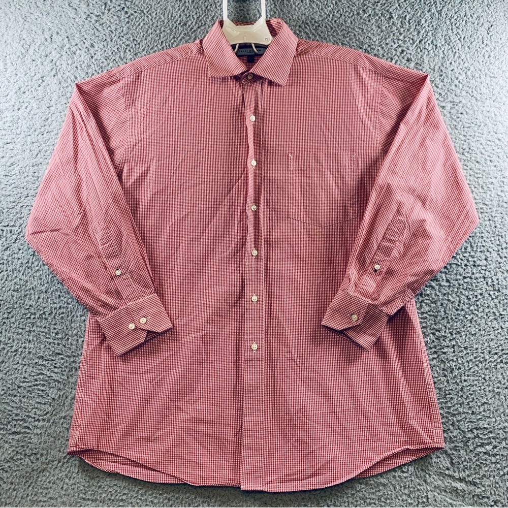 Tommy Hilfiger Shirt Men Ithaca Regular Fit Long Sleeve Gingham Red L 16.5 32-33